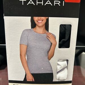 Tahari Gray Fitted Short Sleeve T-Shirt
